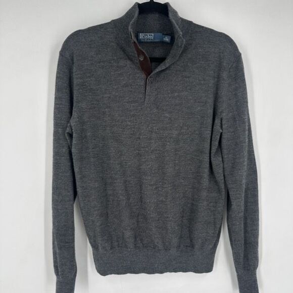 Vintage Polo Ralph Lauren Merino Wool Popover Sweater XS Leather Collar Preppy - Picture 6 of 9
